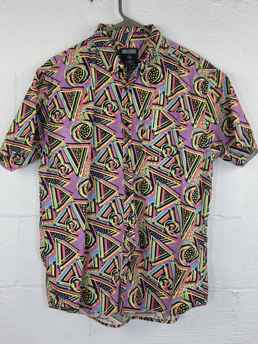 Massive Vintage 90s Colorful Geometric Pattern Casual Button Front Shirt